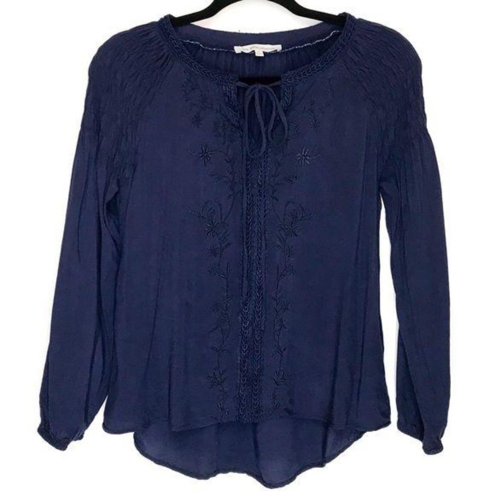 Love Letter Collection Navy Embroidered Blouse
